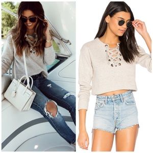 MOTHER DENIM lace up crop sweatshirt - beige